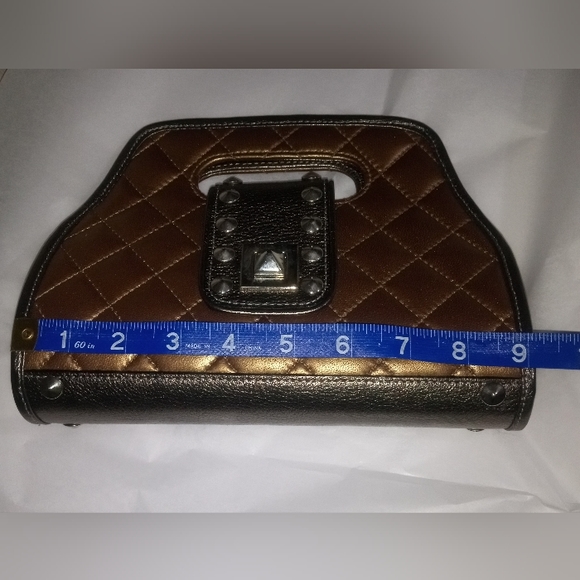 Be&D VINTAGE STUDDED SMALL HANDBANG/CLUTCH METALLIC BRONZE LEATHER CLUTCH - Picture 11 of 12